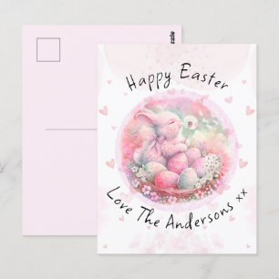 Carte Postale Vintage lapin de Pâques Oeufs de Pâques Coeurs