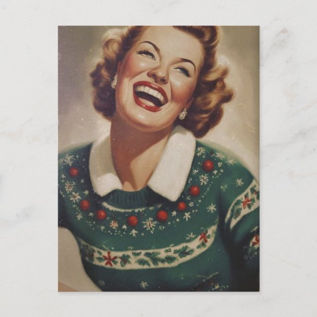 Carte Postale Vintage Laughing Woman Noël (Devant)