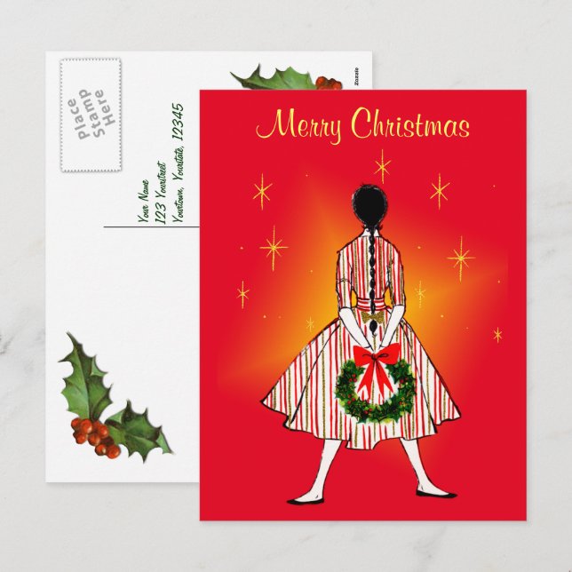 Carte postale Vintage les années 50 Christmas Girl (Devant / Derrière)