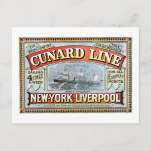 Carte Postale Vintage ligne Cunard naviguant New York à Liverpoo