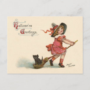 Carte Postale Vintage Little Witch Halloween Greetings Postcard