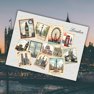 Carte Postale Vintage London City Stamps Angleterre Travel Art