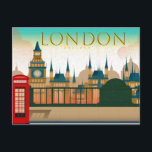 Carte Postale Vintage London England Bridge View & Phone Booth<br><div class="desc">Classic Vintage London England Bridge View & Phone Booth Postcard. Cette impression présente une vue illustrée de Londres Angleterre. Doté d'une vue sur le pont et d'un amorçage téléphonique vintage. Studio Suprême Douane Art & Design.</div>