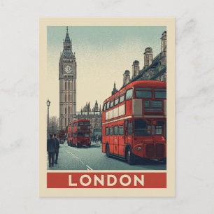 Carte Postale Vintage Londres Angleterre Big Ben Red Bus Travel