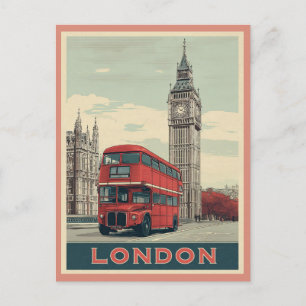 Carte Postale Vintage Londres Angleterre Big Ben Red Bus Travel