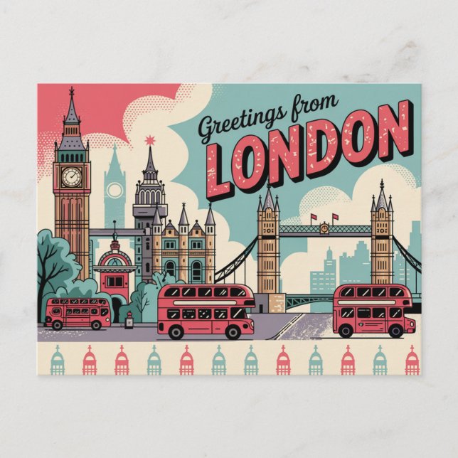 Carte postale vintage Londres | Salutations de Lon (Devant)