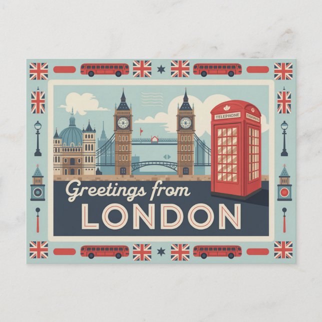 Carte postale vintage Londres | Salutations de Lon (Devant)