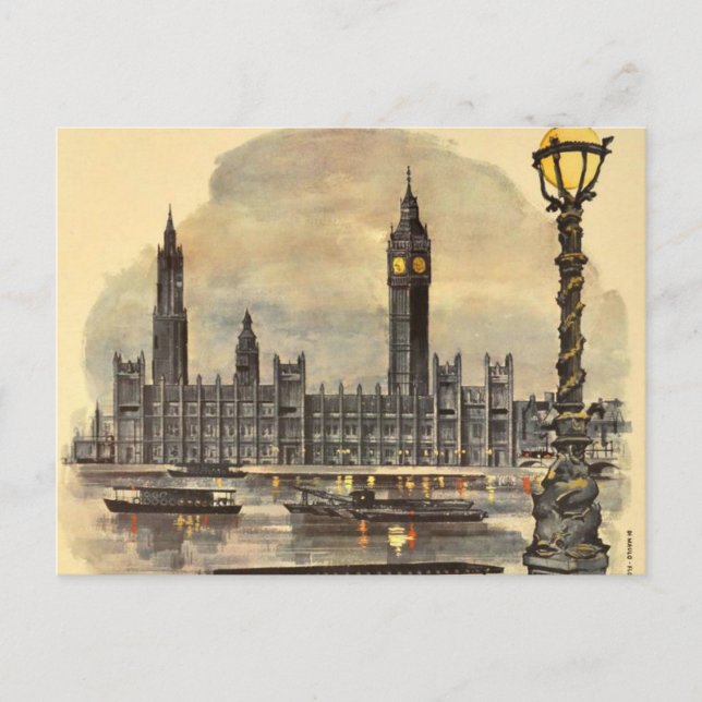 Carte Postale Vintage Londres Voyage Big Ben Parlement (Devant)