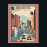 Carte Postale Vintage Los Angeles California City Skyline Travel<br><div class="desc">N'importe qui aimerait recevoir cette carte postale de voyage vintage avec une illustration rétro de l'horizon de la ville de Los Angeles dans l'état de Californie,  y compris un thème de palmier et de voiture !</div>
