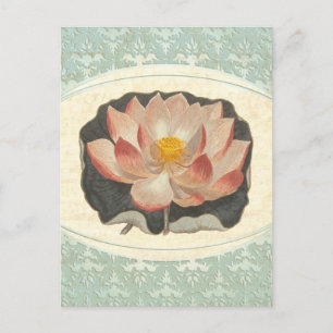 Carte Postale Vintage Lotus Damask Elegant Antique Botanique