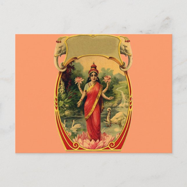 Carte Postale vintage Lotus Fleur Déesse hindoue Lakshmi (Devant)