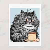 Carte postale vintage Louis Wain Teacup Cat Art
