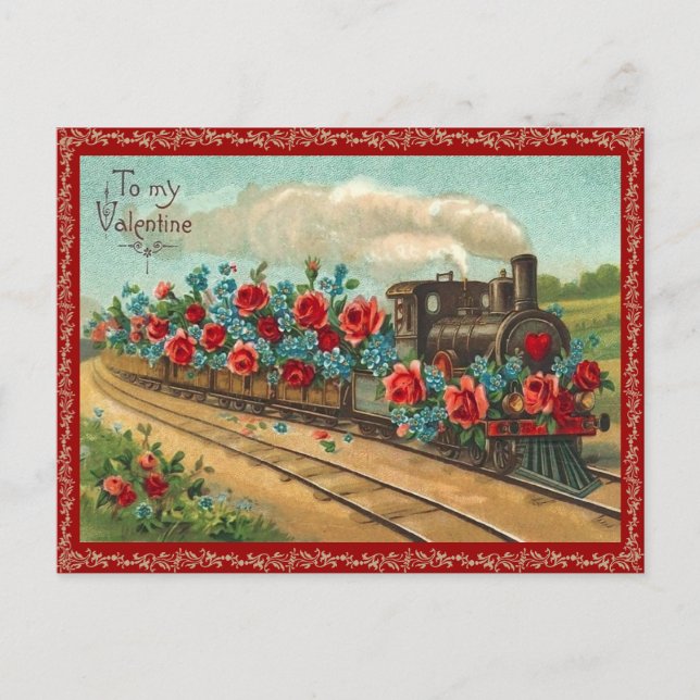 Carte postale vintage Love Train Valentine (Devant)
