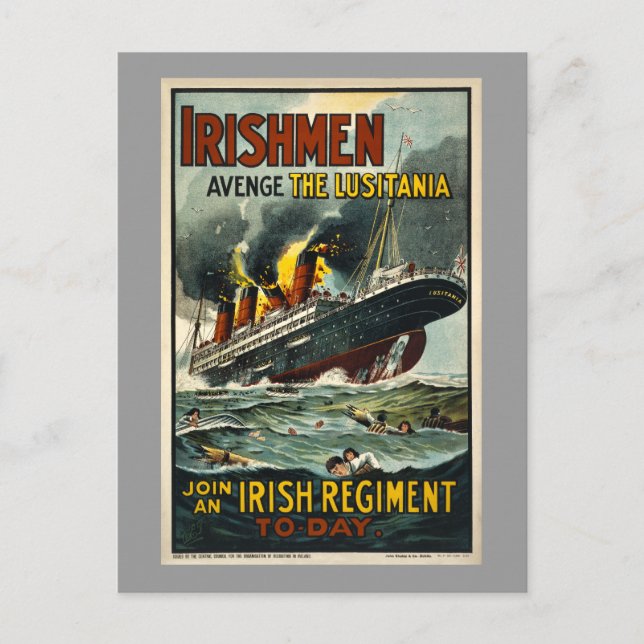 Carte Postale Vintage Lusitania Irishmen Avenge! (Devant)