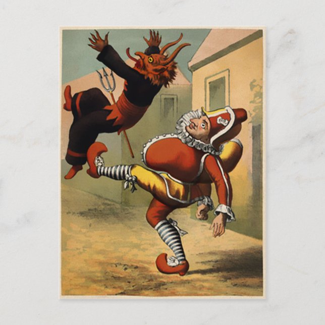 Carte Postale Vintage M. Punch Kicking the Devil (Devant)
