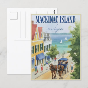 Carte Postale Vintage Mackinac Island Michigan avec cadeau Fleur