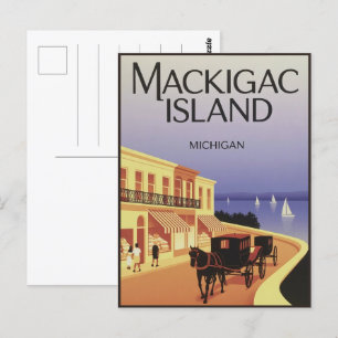 Carte Postale Vintage Mackinac Island Michigan avec cadeau Fleur