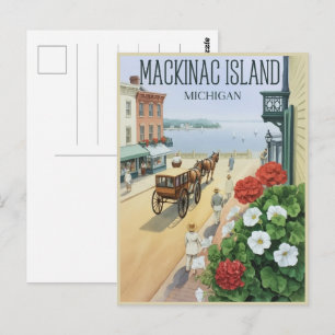 Carte Postale Vintage Mackinac Island Michigan avec cadeau Fleur