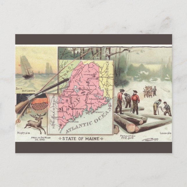 Carte Postale Vintage Maine Map (Devant)