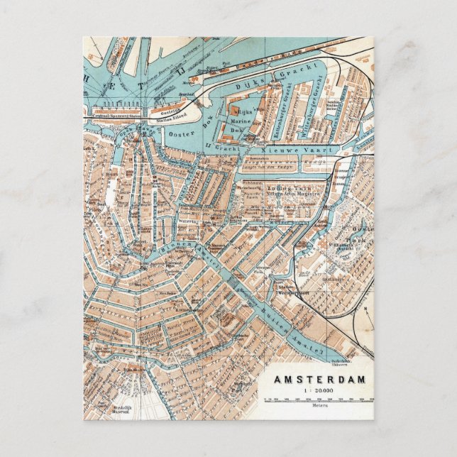 Carte Postale Vintage Map of Amsterdam (1905) (Devant)