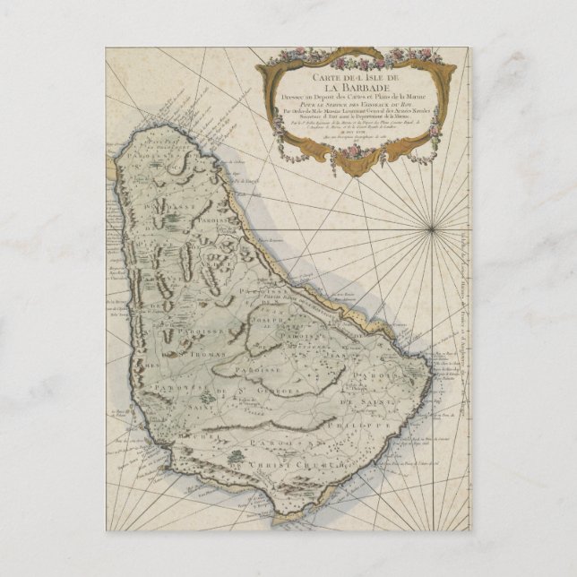 Carte Postale Vintage Map of Barbados (Devant)