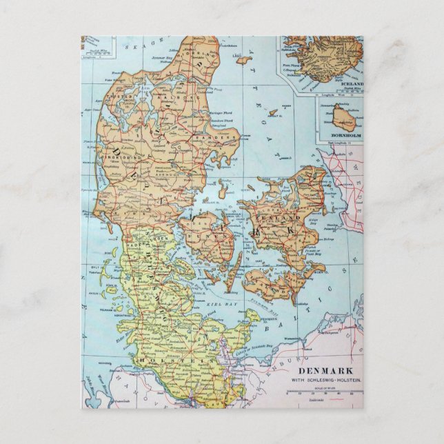Carte Postale Vintage map of Denmark (Devant)