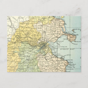 Carte Postale Vintage Map of Dublin and Surrounding Areas (1900)
