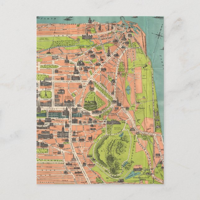 Carte Postale Vintage Map of Edinburgh Scotland (Devant)