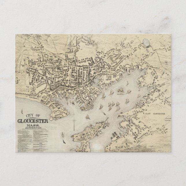 Carte Postale Vintage Map of Gloucester Massachusetts (Devant)