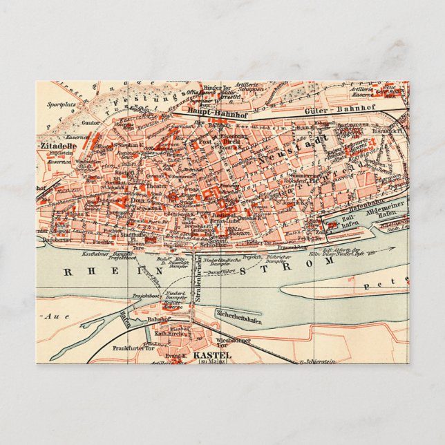 Carte Postale Vintage Map of Mainz Germany (Devant)