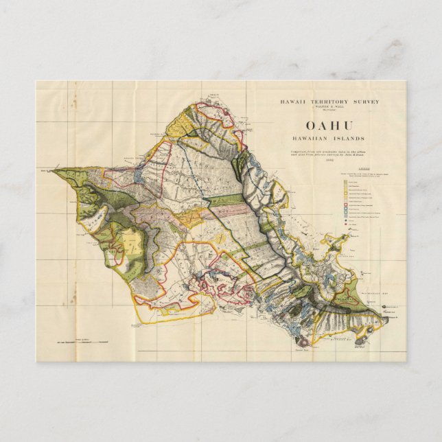Carte Postale Vintage Map of Oahu Hawaii (Devant)