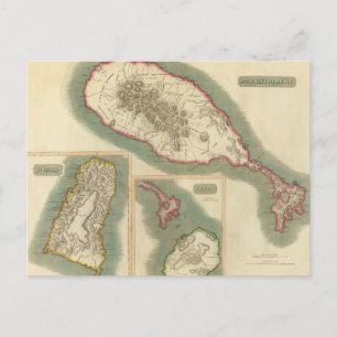 Carte Postale Vintage Map of Various Islands of the Caribbean