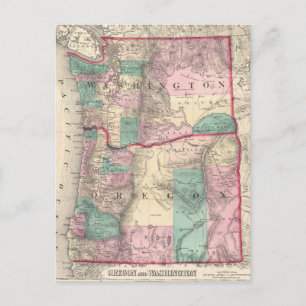 Carte Postale Vintage Map of Washington and Oregon (1875)