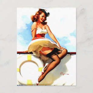 Carte Postale Vintage marin Nautical Pin up Girl