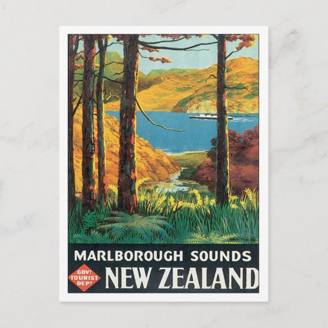 Carte Postale Vintage Marlborough Sounds Nouvelle-Zélande (Devant)
