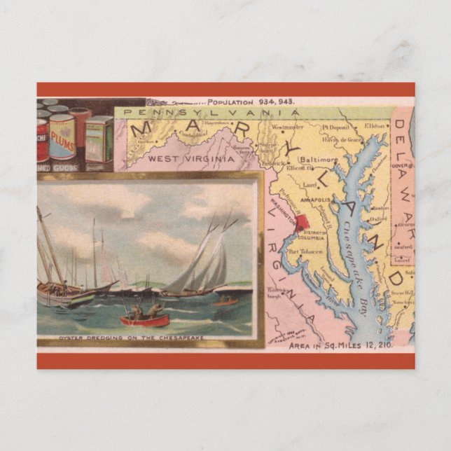 Carte Postale Vintage Maryland Map (Devant)