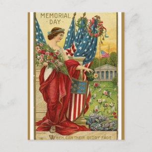Carte Postale Vintage Memorial Day Lady Liberty avec Roses