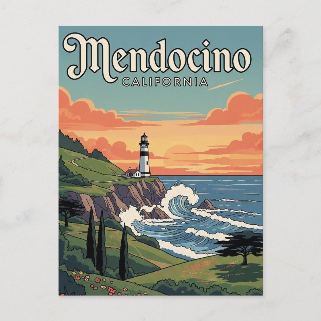 Carte Postale Vintage Mendocino California Travel (Devant)