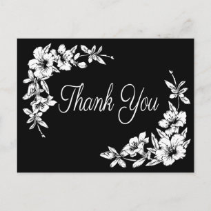 Carte Postale Vintage Merci Floral Fleur noir et blanc