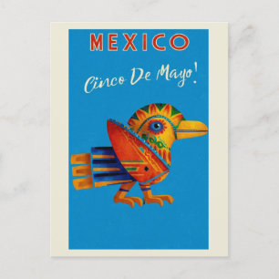 Carte Postale Vintage Mexique Oiseau coloré Cinco De Mayo