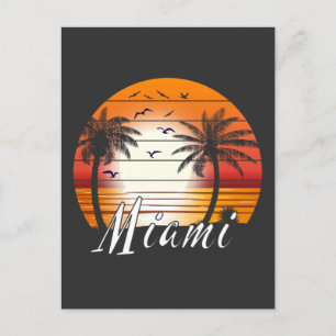 Carte Postale Vintage Miami Floride Palm Trees Summer Beach