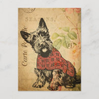 Vintage mignon écossais Terrier Chien Floral Franç