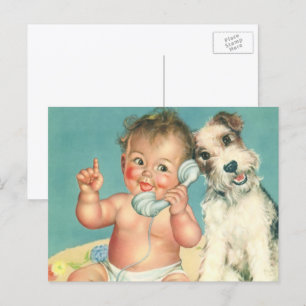 Carte Postale Vintage mignonne bébé parler sur téléphone Chien c