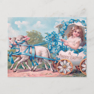 Carte Postale Vintage mignonne fille dans le transport d'oeufs d