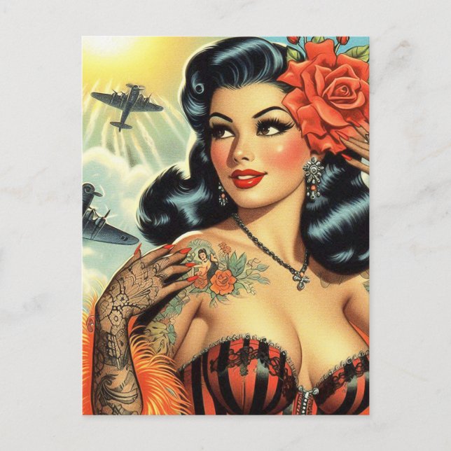 Carte Postale Vintage mignonne fille de tatouage (Devant)