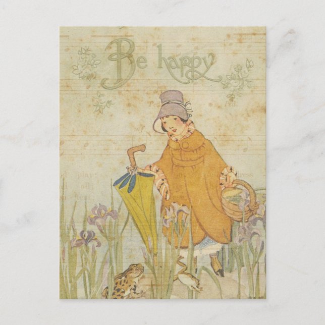 Carte Postale Vintage mignonne fille histoires enfants Grenouill (Devant)