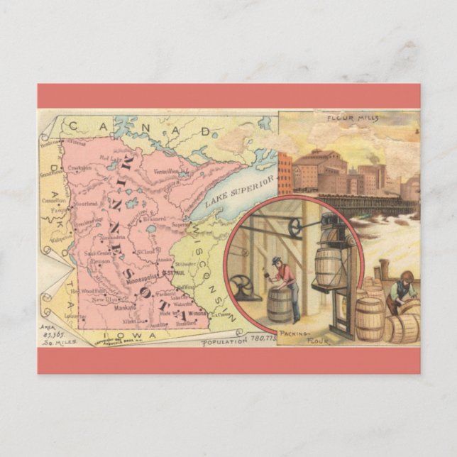 Carte Postale Vintage Minnesota Map (Devant)