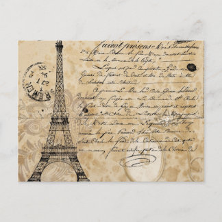Carte Postale Vintage moderne collage français Tour Eiffel