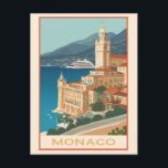 Carte Postale Vintage Monaco Monte Carlo Travel<br><div class="desc">N'importe qui aimerait recevoir cette carte postale vintage de voyage de la Côte d'Azur avec une illustration rétro de la côte et de l'horizon de Monte Carlo à Monaco !</div>