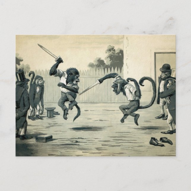 Carte postale vintage Monkey Duel (Devant)
